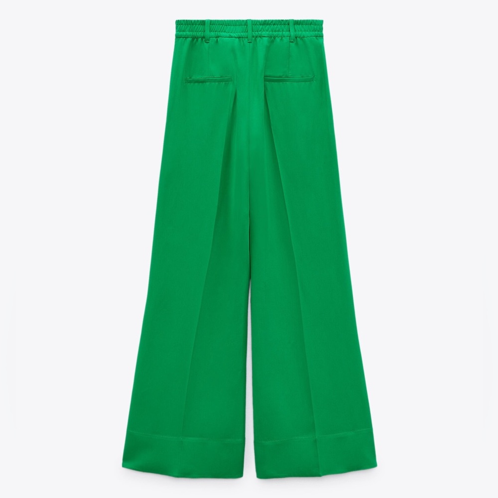 Zara Flowy Palazzo Pants Trousers - Green - Picture 4 of 8